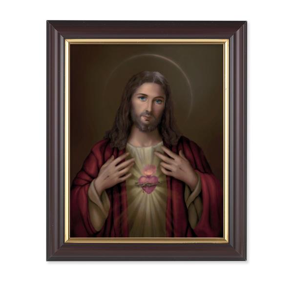 Sacred Heart of Jesus, 10"x12", Classic Fluted Walnut Finished Frame, Italian Print Under Glass # 26170