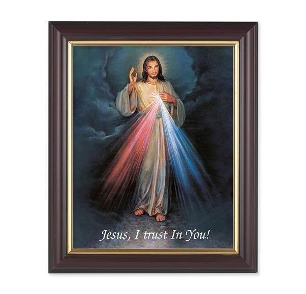 Divine Mercy, 10"x12", Classic Fluted Walnut Finished Frame, Italian Print Under Glass # 26174