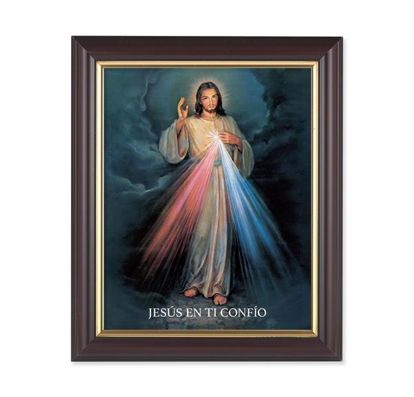 Spansh Divine Mercy, 10"x12", Classic Fluted Walnut Finished Frame, Italian Print Under Glass # 26175