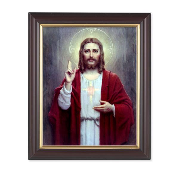 Chambers: Sacred Heart of Jesus, 10"x12", Classic Fluted Walnut Finished Frame, Italian Print Under Glass # 26176