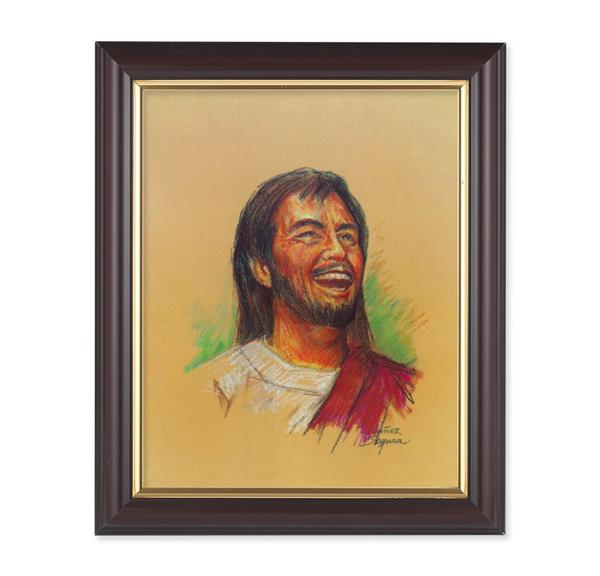 Segura: Laughing Jesus, 10"x12", Classic Fluted Walnut Finished Frame, Italian Print Under Glass # 26190