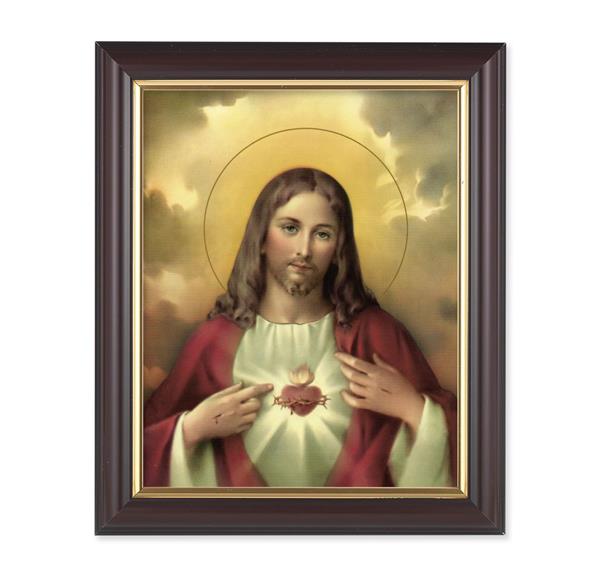 Sacred Heart of Jesus, 10"x12", Classic Fluted Walnut Finished Frame, Italian Print Under Glass # 26191