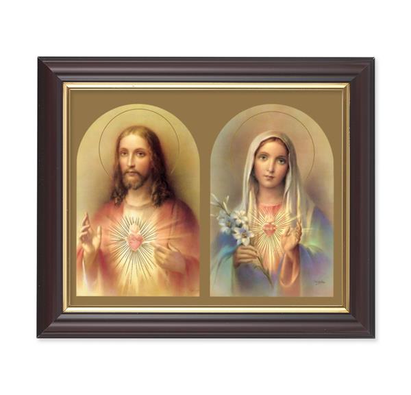 The Sacred Hearts, 10"x12", Classic Fluted Walnut Finished Frame, Italian Print Under Glass # 26195