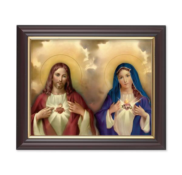 The Sacred Hearts, 10"x12", Classic Fluted Walnut Finished Frame, Italian Print Under Glass # 26196