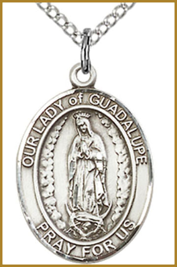 Sterling Silver Medal, 3/4"x9/16", Our Lady of Guadalupe, Your Choice of Chain, # 26214
