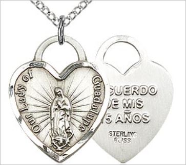 Quinceanera / OL Guadalupe Medal, Sterling Silver, 3/4", Your Choice of Chain, # 26221