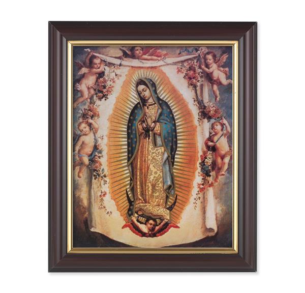 Our Lady of Guadalupe with Angels, 10"x12", Classic Fluted Walnut Finished Frame, Italian Print Under Glass # 26223