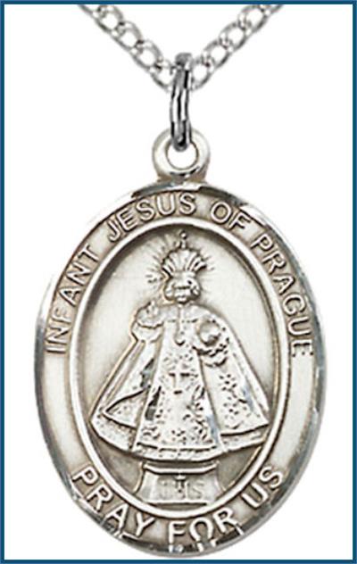 Sterling Silver Medal, 3/4"x9/16", Infant of Prague, Your Choice of Chain, # 26228