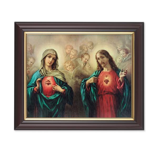 The Sacred Hearts, 10"x12", Classic Fluted Walnut Finished Frame, Italian Print Under Glass # 26229