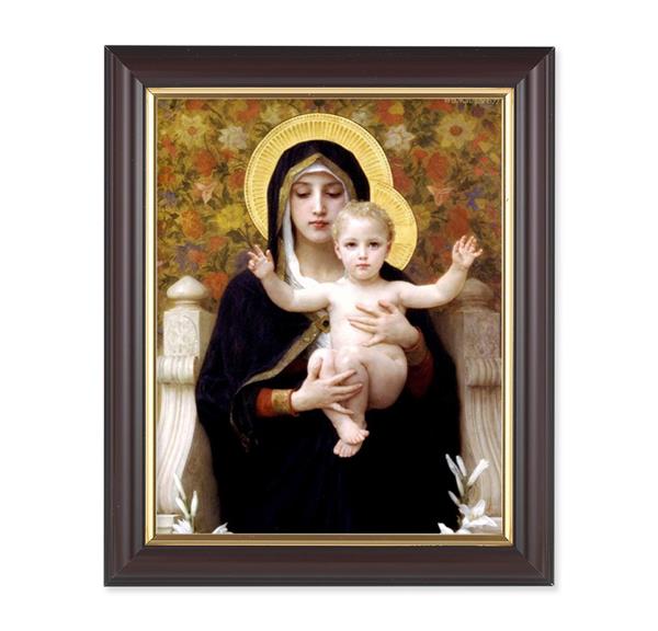 Bouguereau: Madonna of The Lilies, 10"x12", Classic Fluted Walnut Finished Frame, Italian Print Under Glass # 26231