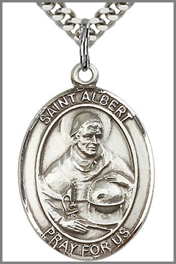 St. Albert the Great Medal, Sterling Silver, 1"x3/4", your choice of Chain, # 26236