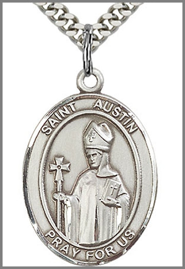 St. Austin Medal, Sterling Silver, 1"x3/4", Your Choice of Chain, # 26250