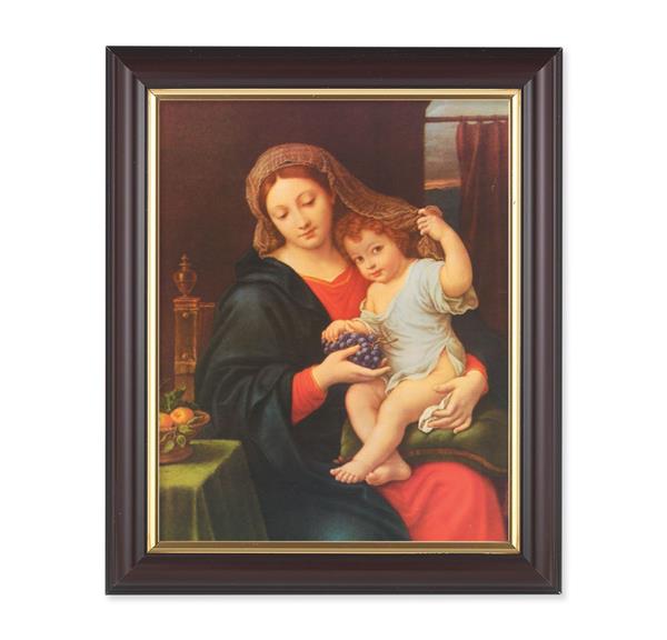 Mignard: Madonna of The Grapes, 10"x12", Classic Fluted Walnut Finished Frame, Italian Print Under Glass # 26251