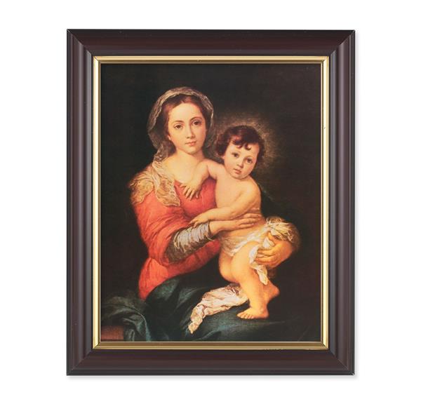 Murillo Madonna and Child, 10"x12", Classic Fluted Walnut Finished Frame, Italian Print Under Glass # 26252