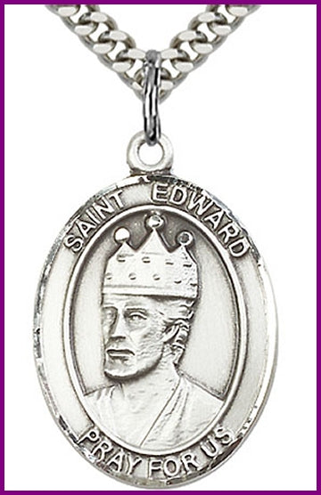 St. Edward the Confessor Medal, Sterling Silver, 1"x3/4", Your choice of chain, # 26283