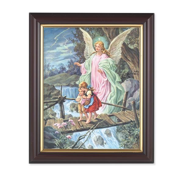 Guardian Angel with Children, 10"x12", Classic Fluted Walnut Finished Frame, Italian Print Under Glass # 26290