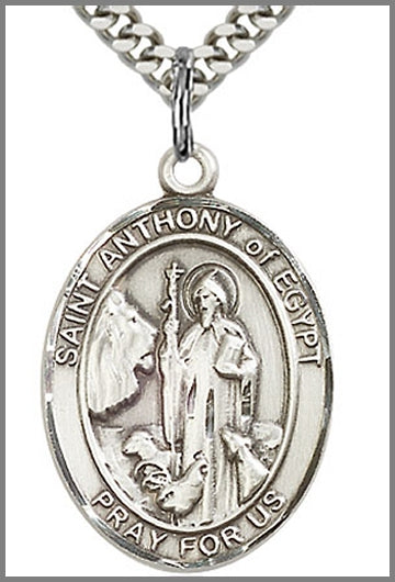 St. Anthony of Egypt Medal, Sterling Silver, 1"x3/4", Your Choice of Chain, # 26305