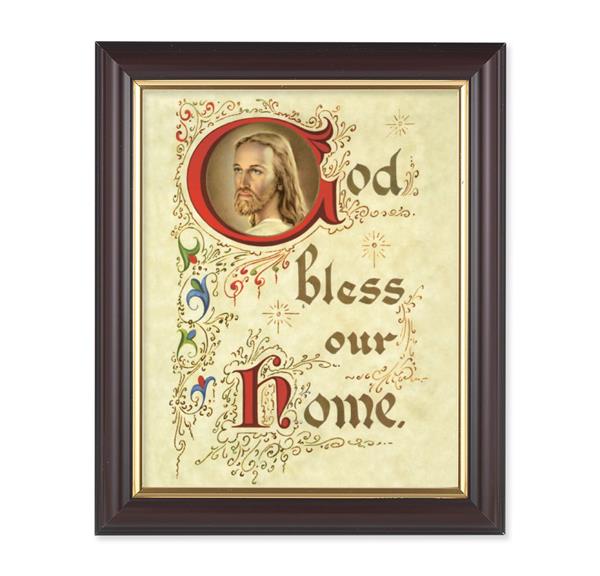 God Bless Our Home, 10"x12", Classic Fluted Walnut Finished Frame, Italian Print Under Glass # 26307