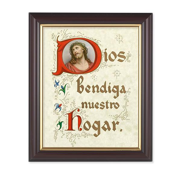 Spanish God Bless Our Home, 10"x12", Classic Fluted Walnut Finished Frame, Italian Print Under Glass # 26308