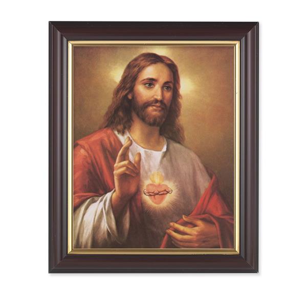 La Fuente: Sacred Heart of Jesus, 10"x12", Classic Fluted Walnut Finished Frame, Italian Print Under Glass # 26315