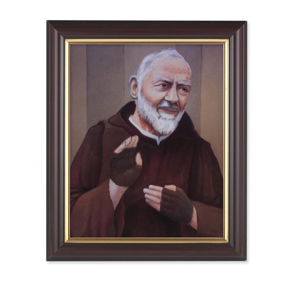 St. Padre Pio, 10"x12", Classic Fluted Walnut Finished Frame, Italian Print Under Glass # 26317