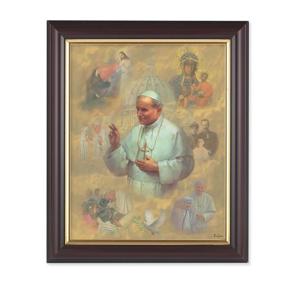 St. John Paul II Collage, 10"x12", Classic Fluted Walnut Finished Frame, Italian Print Under Glass # 26319