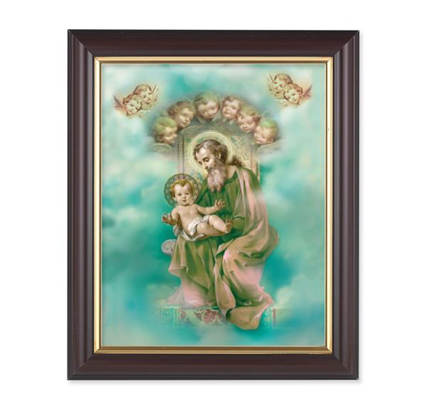 St. Joseph and Child Enthroned, 10"x12", Classic Fluted Walnut Finished Frame, Italian Print Under Glass # 26324