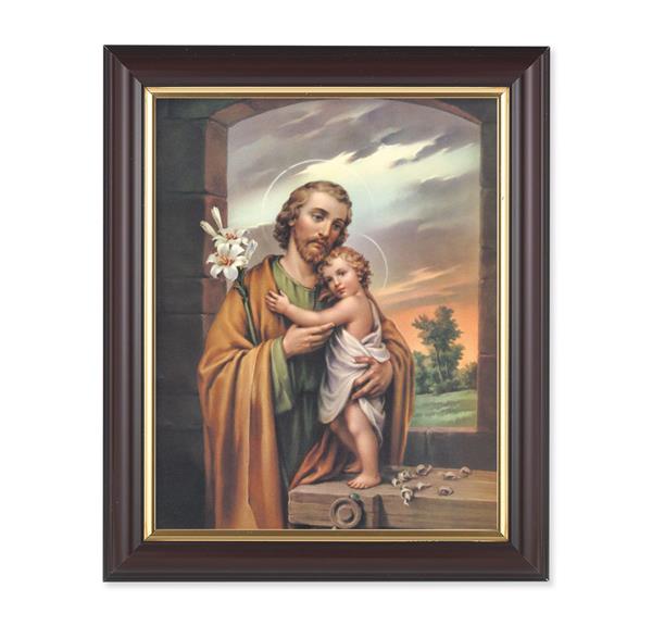 St. Joseph & Child, 10"x12", Classic Fluted Walnut Finished Frame, Italian Print Under Glass # 26325