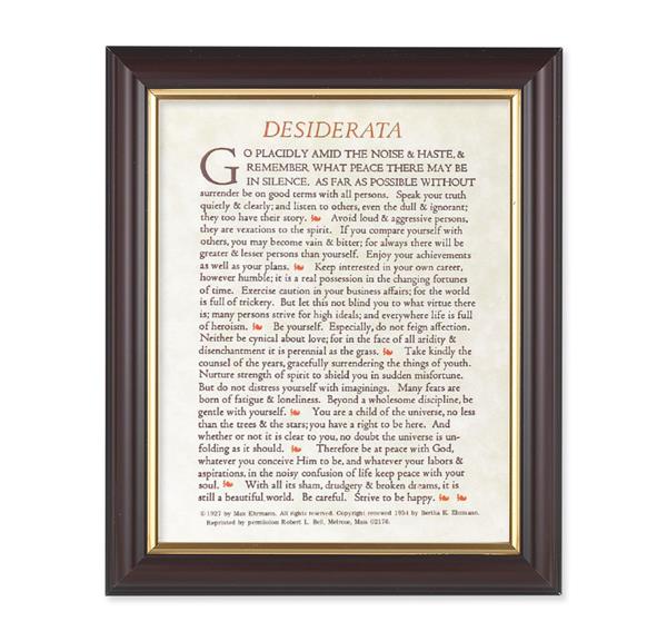 Desiderata Go Placidly Prayer, 10"x12", Classic Fluted Walnut Finished Frame, Italian Print Under Glass # 26328