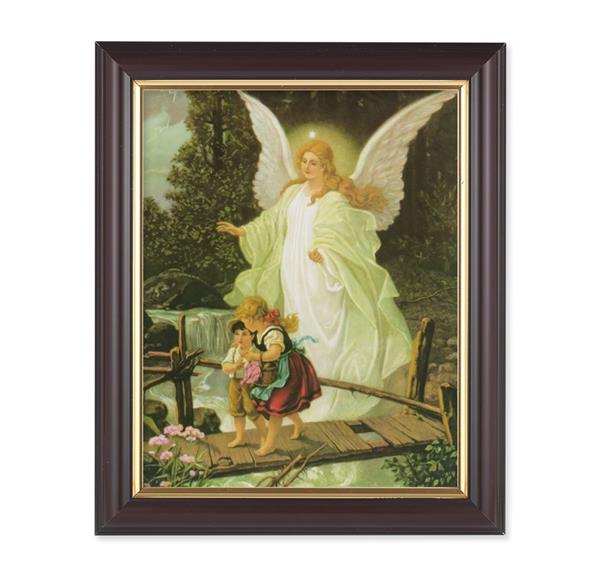 Guadian Angel with Children, 10"x12", Classic Fluted Walnut Finished Frame, Italian Print Under Glass # 26329