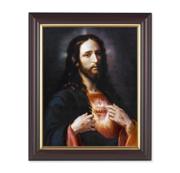 Ponce: Sacred Heart of Jesus, 10"x12", Classic Fluted Walnut Finished Frame, Italian Print Under Glass # 26333