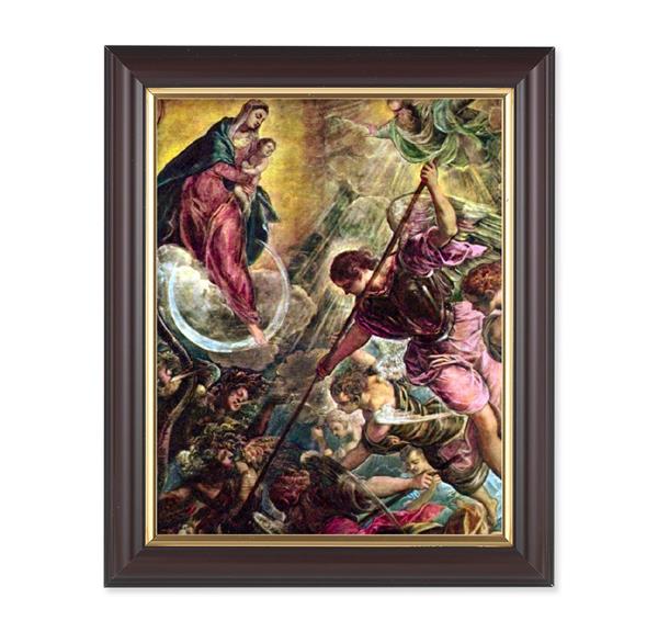 The Battle of Archangel Michael, 10"x12", Classic Fluted Walnut Finished Frame, Italian Print Under Glass # 26349