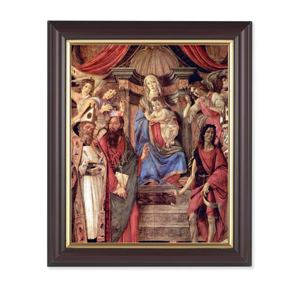 Madonna Enthroned with Angels & Saints, 10"x12", Classic Fluted Walnut Finished Frame, Italian Print Under Glass # 26352