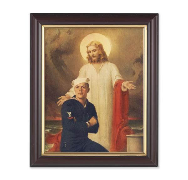 Chambers: Jesus Christ with Sailor, 10"x12", Classic Fluted Walnut Finished Frame, Italian Print Under Glass # 26353