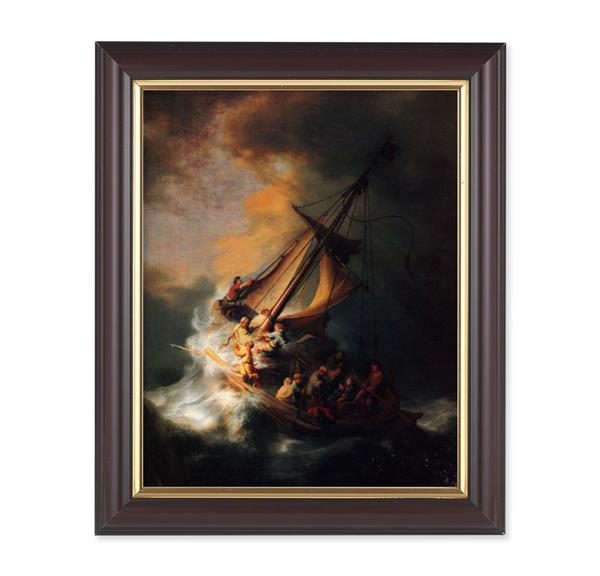 Rembrandt: The Storm of Sea of Galilee, 10"x12", Classic Fluted Walnut Finished Frame, Italian Print Under Glass # 26354