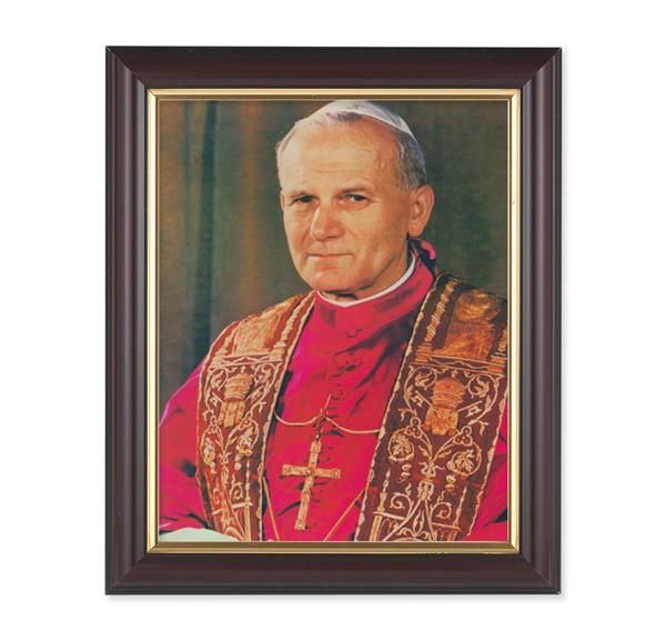 Pope John Paul II, 10"x12", Classic Fluted Walnut Finished Frame, Italian Print Under Glass # 26356