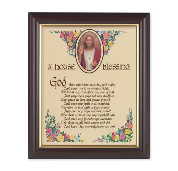 A House Blessing Picture, 10"x12", Classic Fluted Walnut Finished Frame, Italian Print Under Glass # 26360