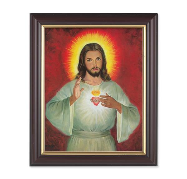 Sacred Heart of Jesus Picture, 10"x12", Classic Fluted Walnut Finished Frame, Italian Print Under Glass # 26361