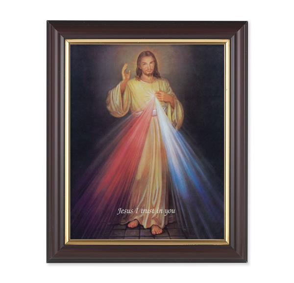 Divine Mercy Picture, 10"x12", Classic Fluted Walnut Finished Frame, Italian Print Under Glass # 26364