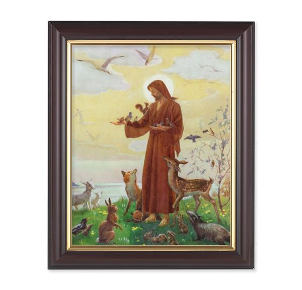 Jesus with Animals Picture, 10"x12", Classic Fluted Walnut Finished Frame, Italian Print Under Glass # 26365