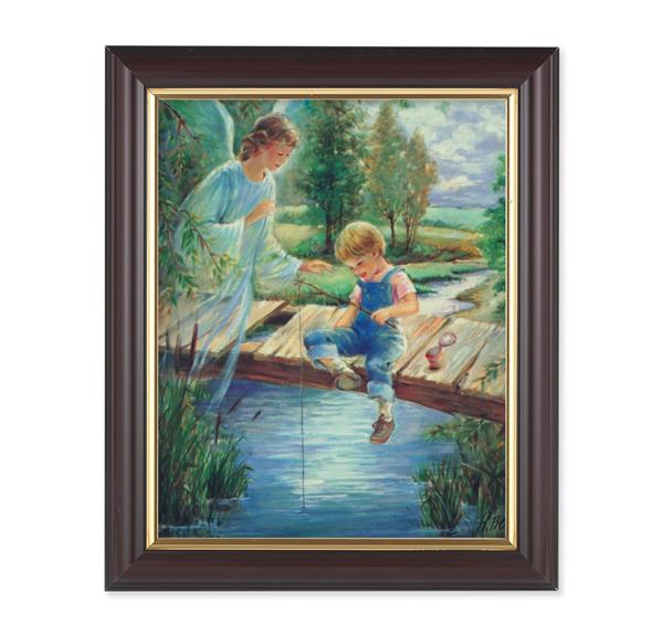 Guardian Angel with Boy Picture, 10"x12", Classic Fluted Walnut Finished Frame, Italian Print Under Glass # 26369