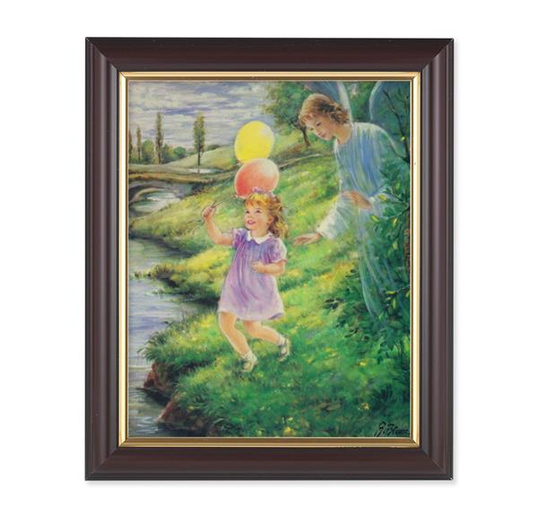 Guardian Angel with Girl Picture, 10"x12", Classic Fluted Walnut Finished Frame, Italian Print Under Glass # 26370