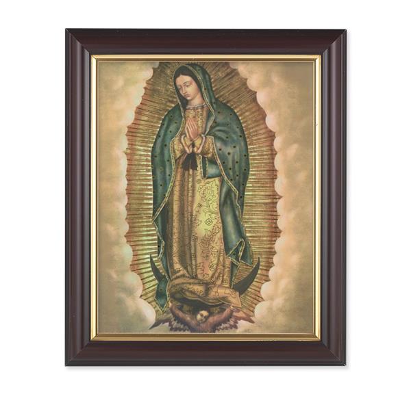 Our Lady of Guadalupe Picture, 10"x12", Classic Fluted Walnut Finished Frame, Italian Print Under Glass # 26374