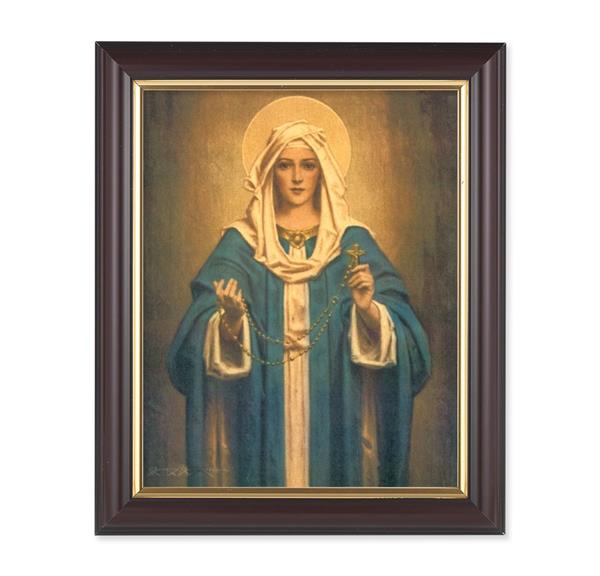 Our Lady of The Rosary Picture, 10"x12", Classic Fluted Walnut Finished Frame, Italian Print Under Glass # 26376