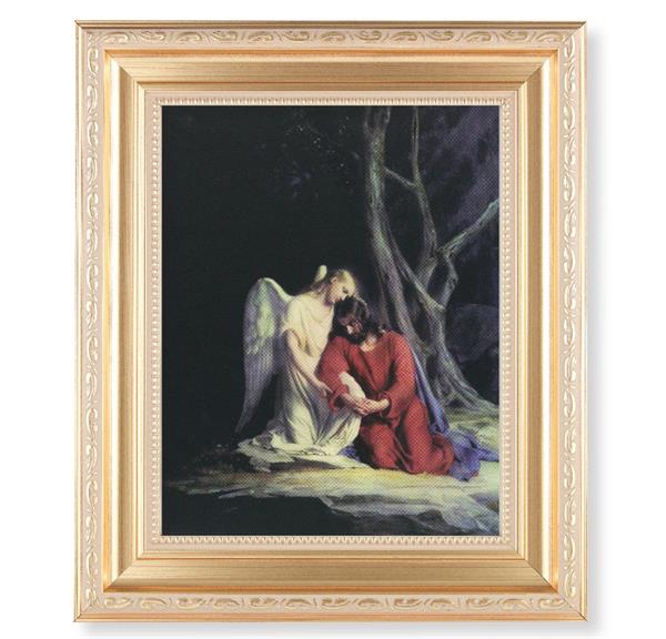 Chambers: Agony in The Garden, 11.5"x13.5" Satin Gold Frame, Distressed Finish with Scrollwork, Italian Print Under Glass # 26391