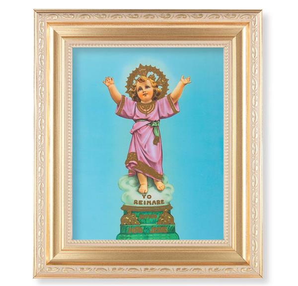 Divino Nino, 11.5"x13.5" Satin Gold Frame, Distressed Finish with Scrollwork, Italian Print Under Glass # 26392