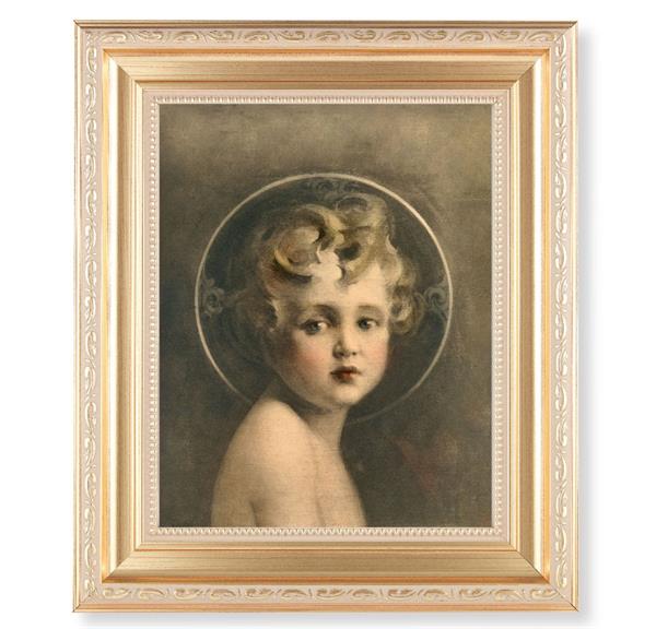 Chambers: Light of The World, 11.5"x13.5" Satin Gold Frame, Distressed Finish with Scrollwork, Italian Print Under Glass # 26397