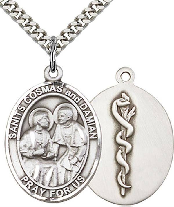 Sts. Cosmas & Damian Doctors Physicians Medal, Fine Pewter, 1" tall, Your Choice of Chain, # 2640