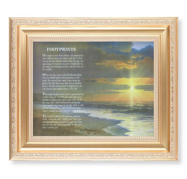 Footprints, 11.5"x13.5" Satin Gold Frame, Distressed Finish with Scrollwork, Italian Print Under Glass # 26407