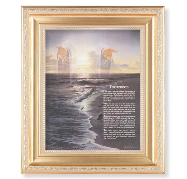 Footprints, 11.5"x13.5" Satin Gold Frame, Distressed Finish with Scrollwork, Italian Print Under Glass # 26408